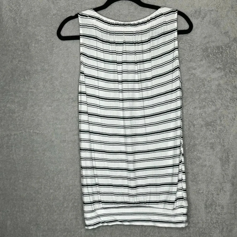 Ann Taylor Loft S Small Shirt Top Navy Blue Striped Sleeveless Round Neck‎ - Picture 4 of 6